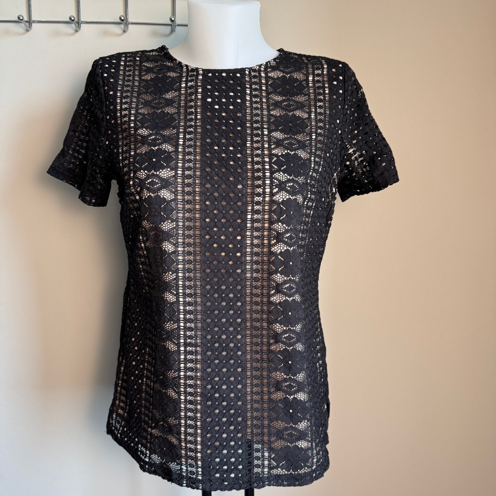 Banana Republic Factory Womens Short Sleeve Lace Top Black Small Whimsigoth